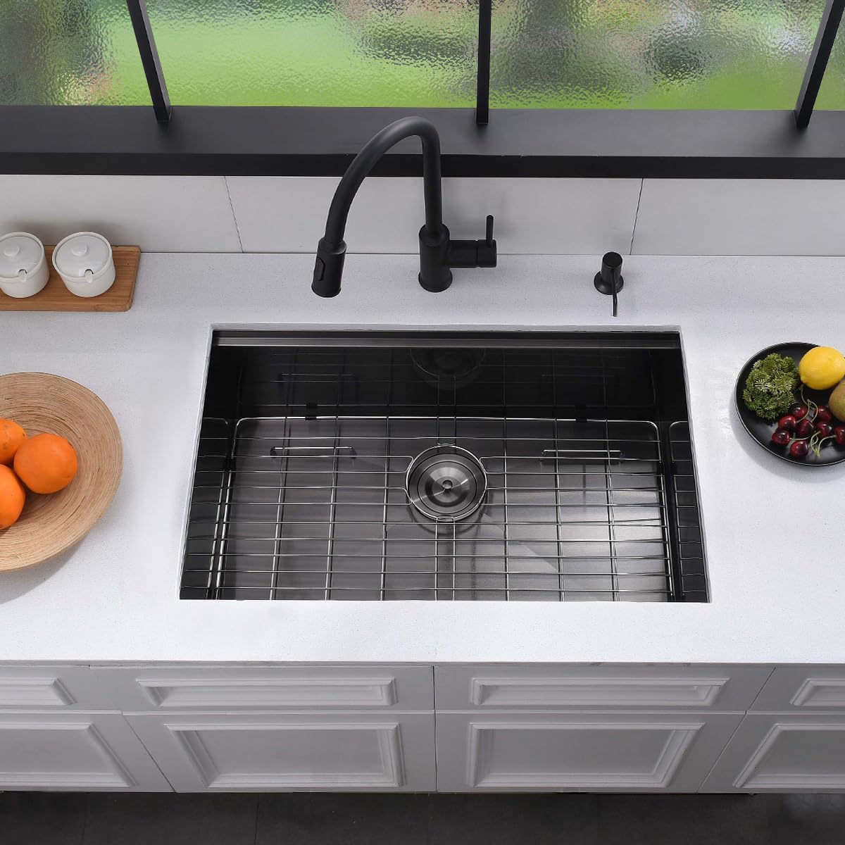 30 Black Stainless Steel Undermount Kitchen Sink, 30x19x10 Inches Black Stainless Steel Undermount Workstation Kitchen Sink with Accessories