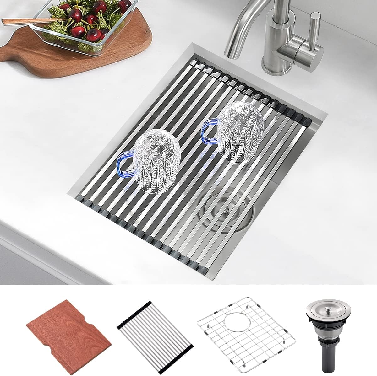 15 Inch Undermount Stainless Steel Kitchen Bar Sink, 15” x 18” x 9” 18 Gauge Stainless Steel Undermount Workstation Outdoor Small Kitchen Sink