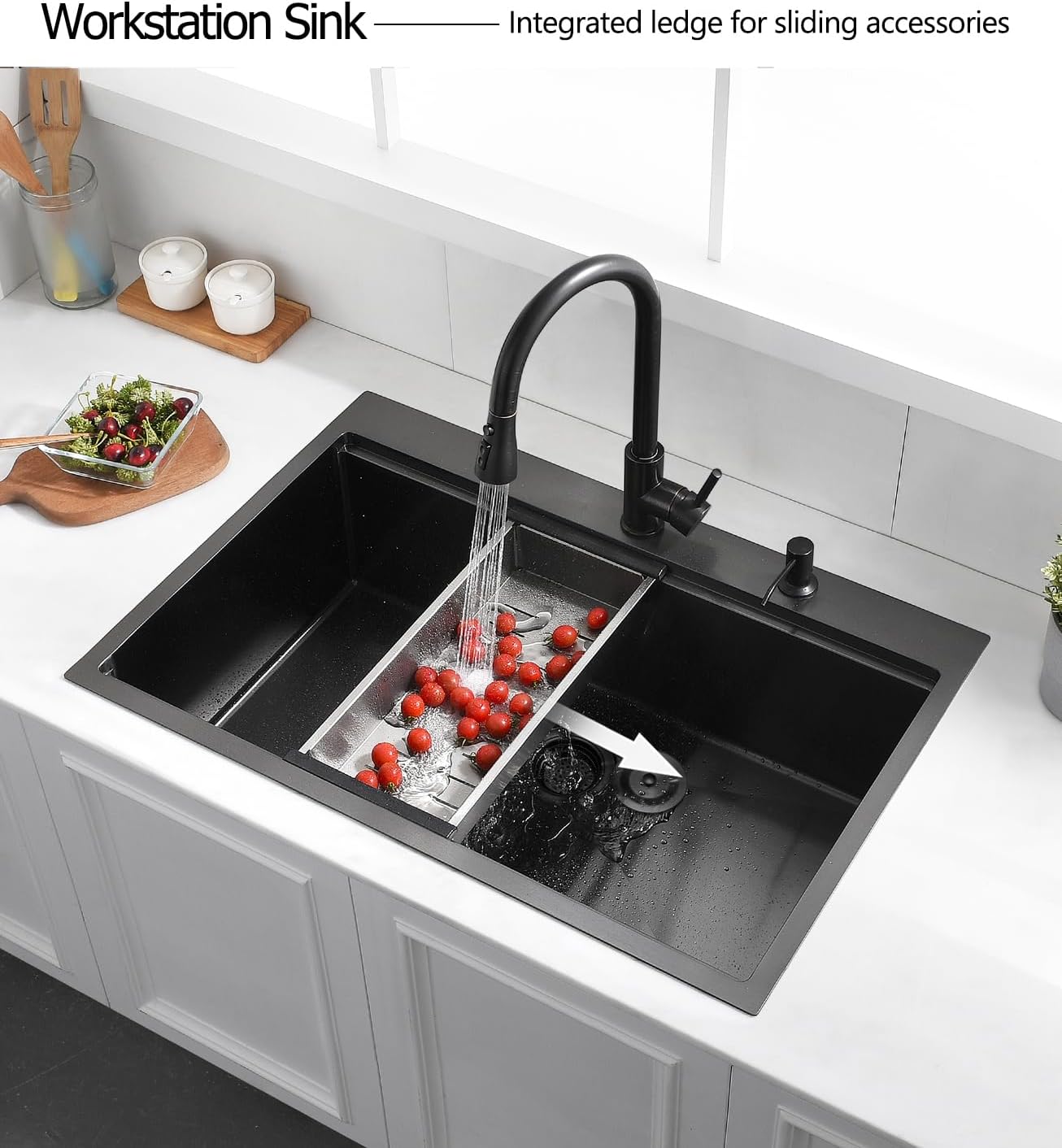 15 Drop In Black Kitchen Bar Sink, 15x20x10 Inches 16 Gauge Gunmetal Black Stainless Steel Drop In Workstation Topmount Small Kitchen Sink