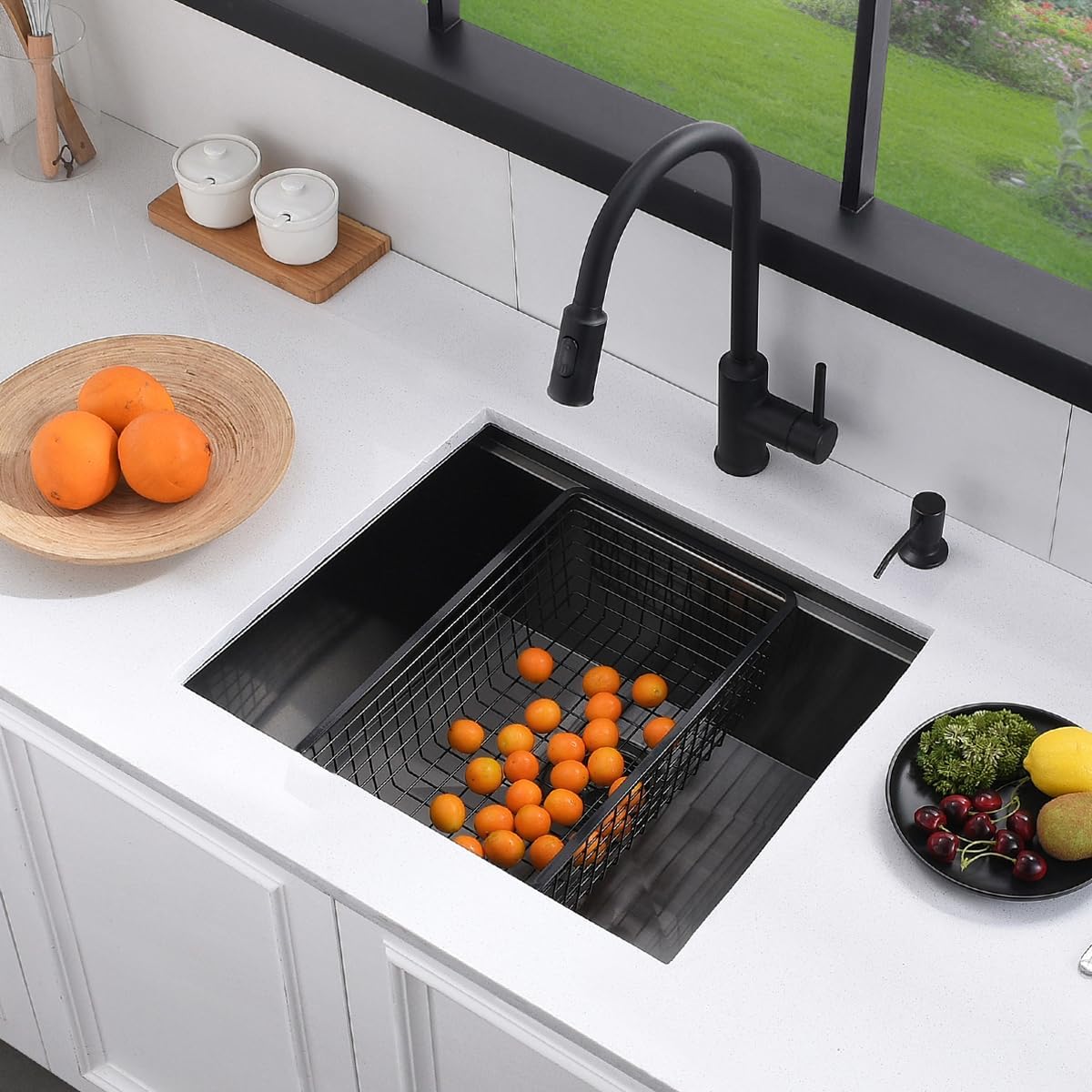 23 Gunmetal Black Stainless Steel Undermount Kitchen Sink, 16 Gauge Deep Gunmetal Black Stainless Steel Undermount Workstation Kitchen Sink