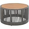 Outdoor Rattan Rope & Acacia Wood Coffee Table, Rope Grey, Natural Iron