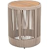 Outdoor Rattan Rope & Acacia Wood Coffee Table, Rope Beige, Natural Iron