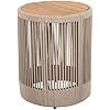 Outdoor Rattan Rope & Acacia Wood Coffee Table, Rope Beige, Natural Iron