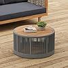 Outdoor Rattan Rope & Acacia Wood Coffee Table, Rope Grey, Natural Iron
