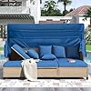 4 Piece Patio Sofa Set with Retractable Canopy, Blue