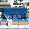 4 Piece Patio Sofa Set with Retractable Canopy, Blue