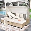 4 Piece Patio Sofa Set with Retractable Canopy, Beige