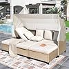 4 Piece Patio Sofa Set with Retractable Canopy, Beige