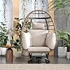 Outdoor Swivel Chair with Cushions, Natural Wicker + Beige Cushion