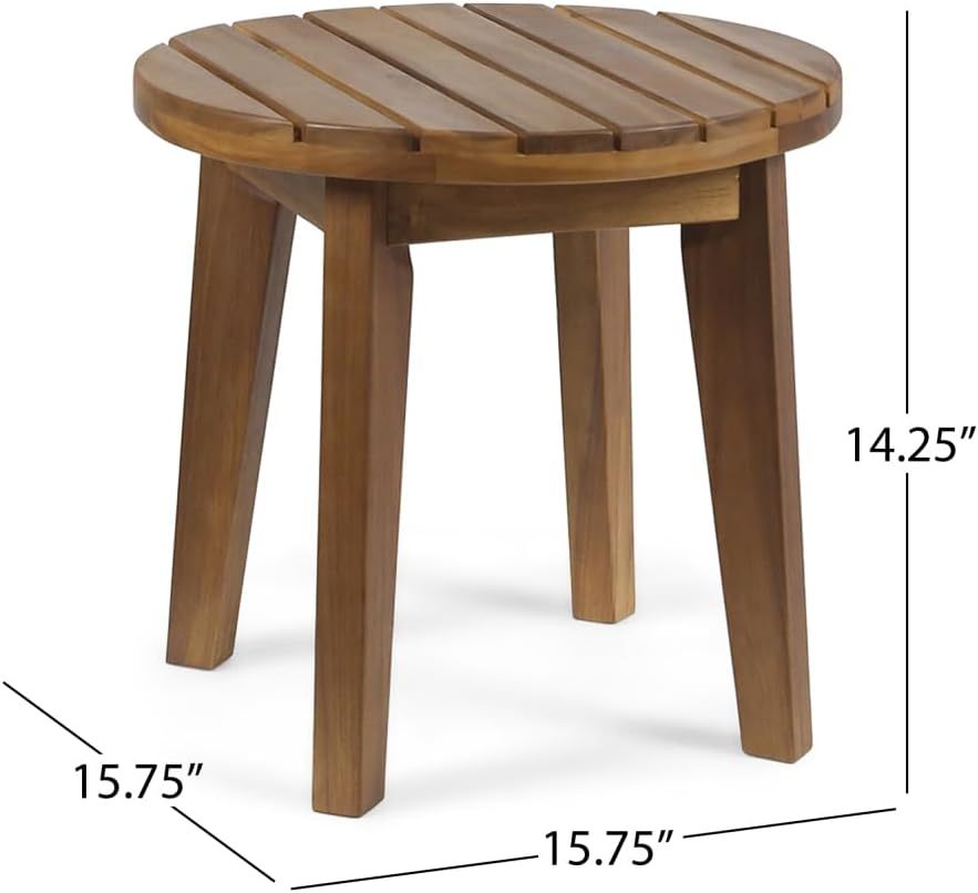 Outdoor 16" Acacia Wood Side Table, Teak Finish