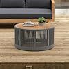 Outdoor Rattan Rope & Acacia Wood Coffee Table, Rope Grey, Natural Iron