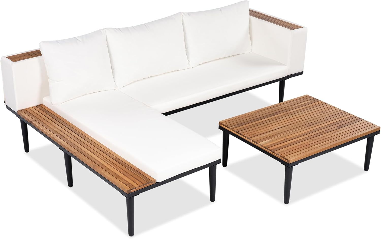 Patio Furniture Set with Removable Cushions and Coffee Table, Beige