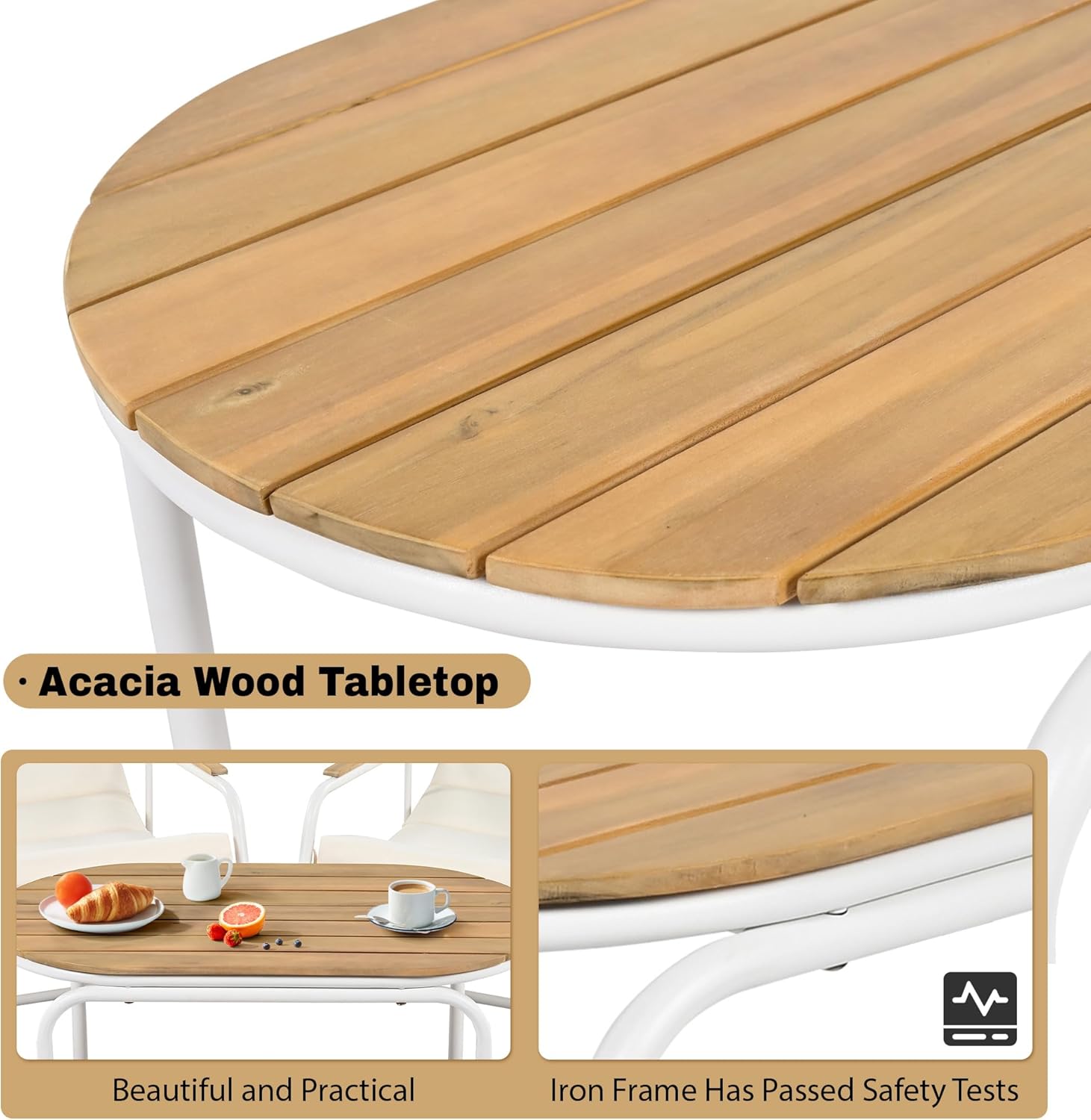 Outdoor Chaise Lounge Chairs Set of 3 Beige+White