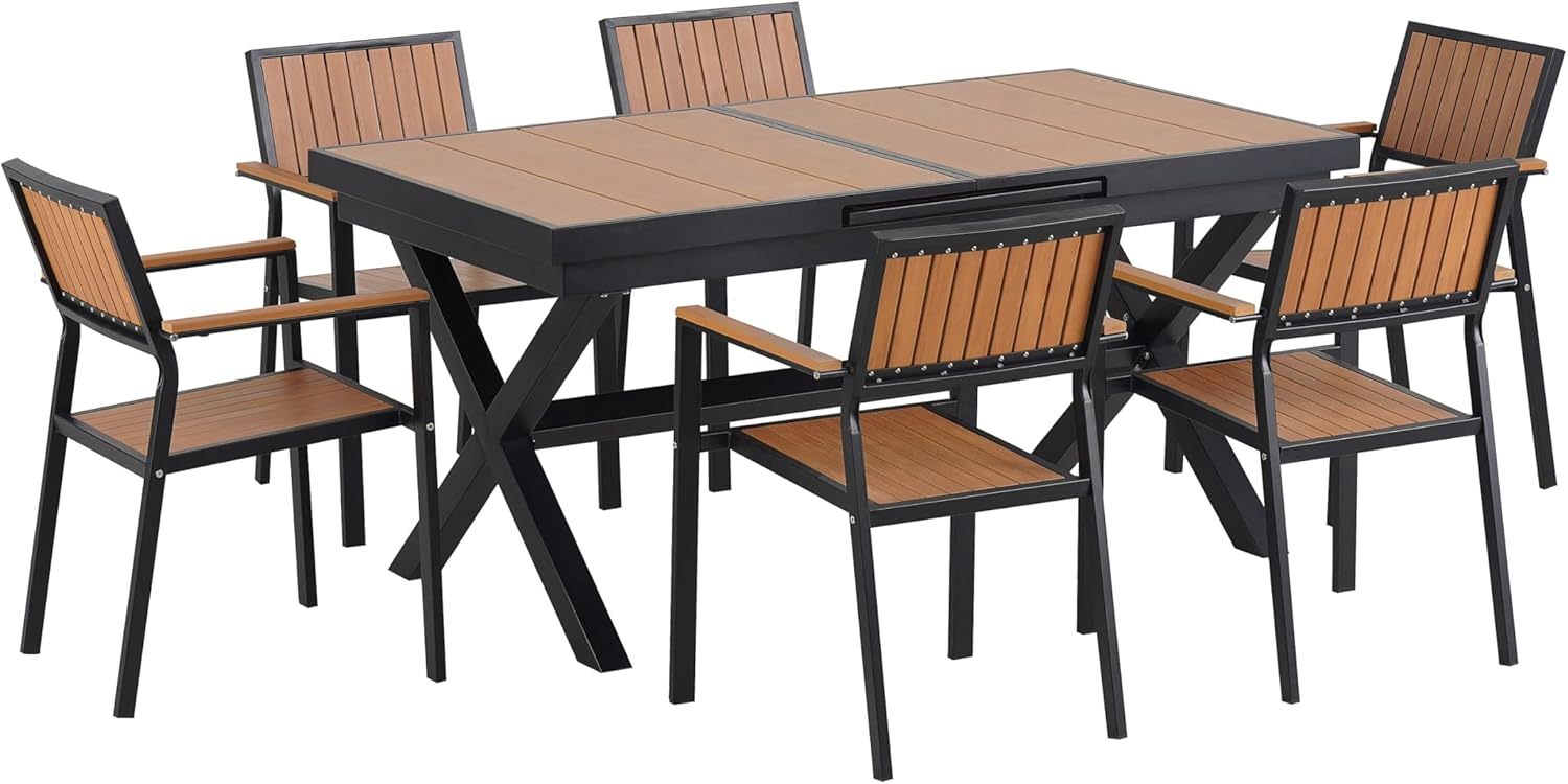7 PCS Patio Dining Set for 6, Black+Natural
