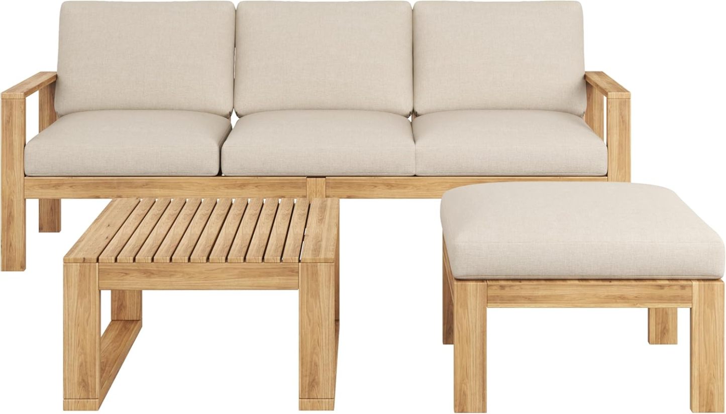 Outdoor 3pcs Sectional Patio Sofa Set, Teak