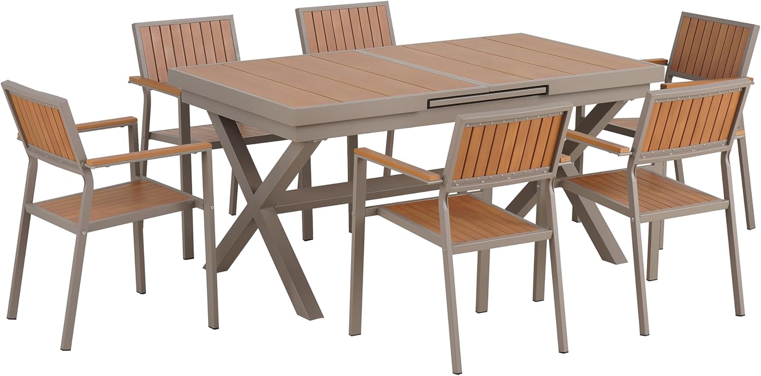 7 PCS Patio Dining Set for 6, Camel+natural
