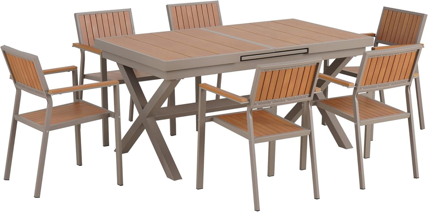 7 PCS Patio Dining Set for 6, Camel+natural