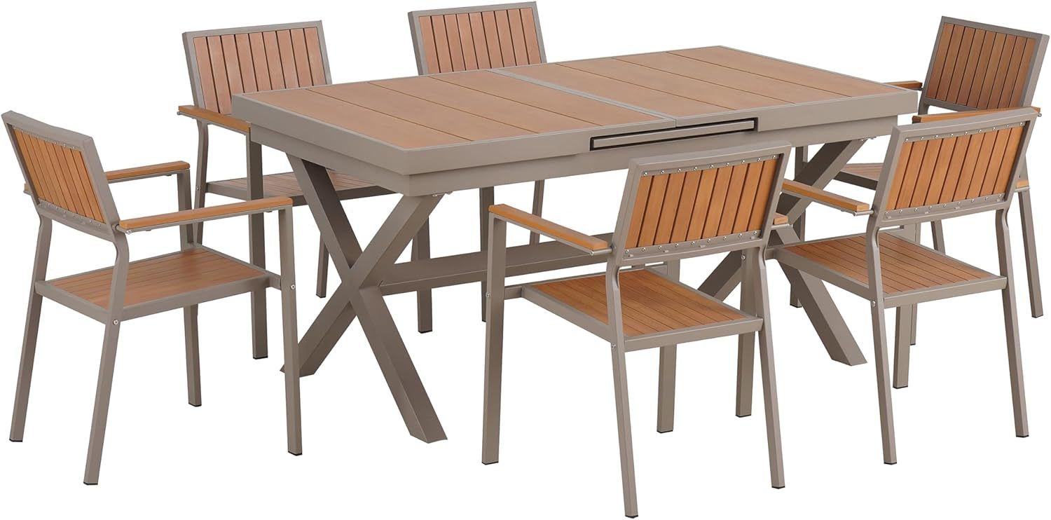 7 PCS Patio Dining Set for 6, Camel+natural
