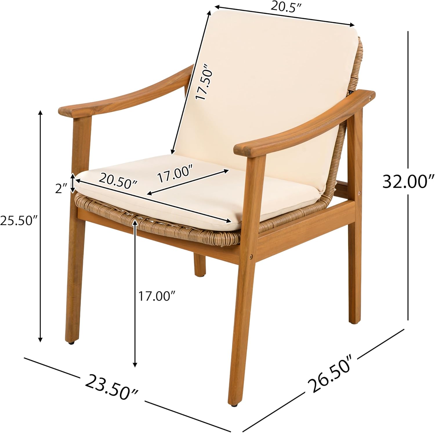 Outdoor Dining Chairs Set of 2, Beige