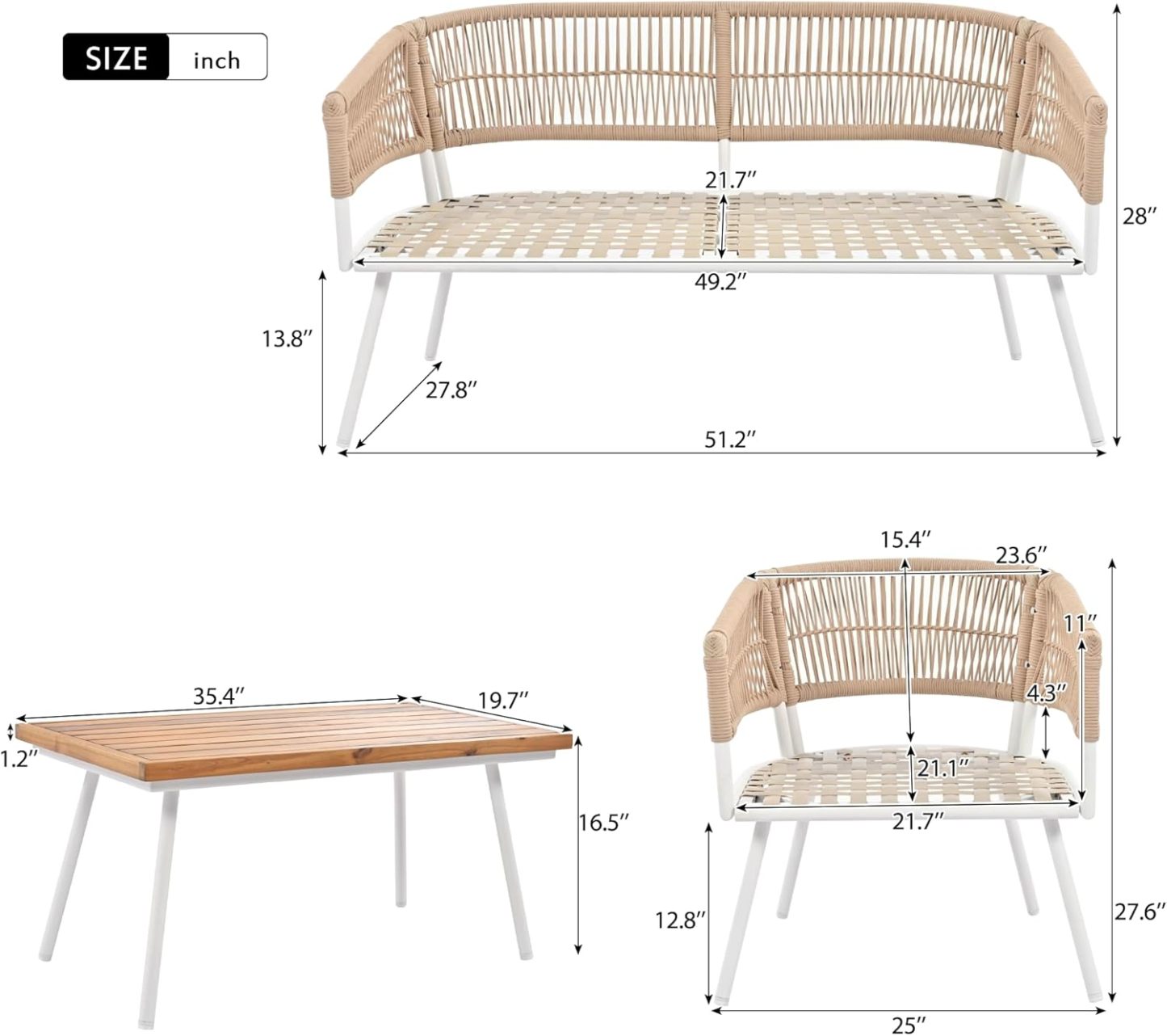 4-Piece Patio Furniture Set, Beige