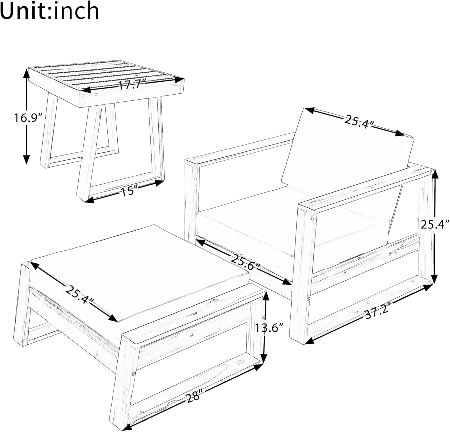 Patio Lounge Chair, Natural+Beige