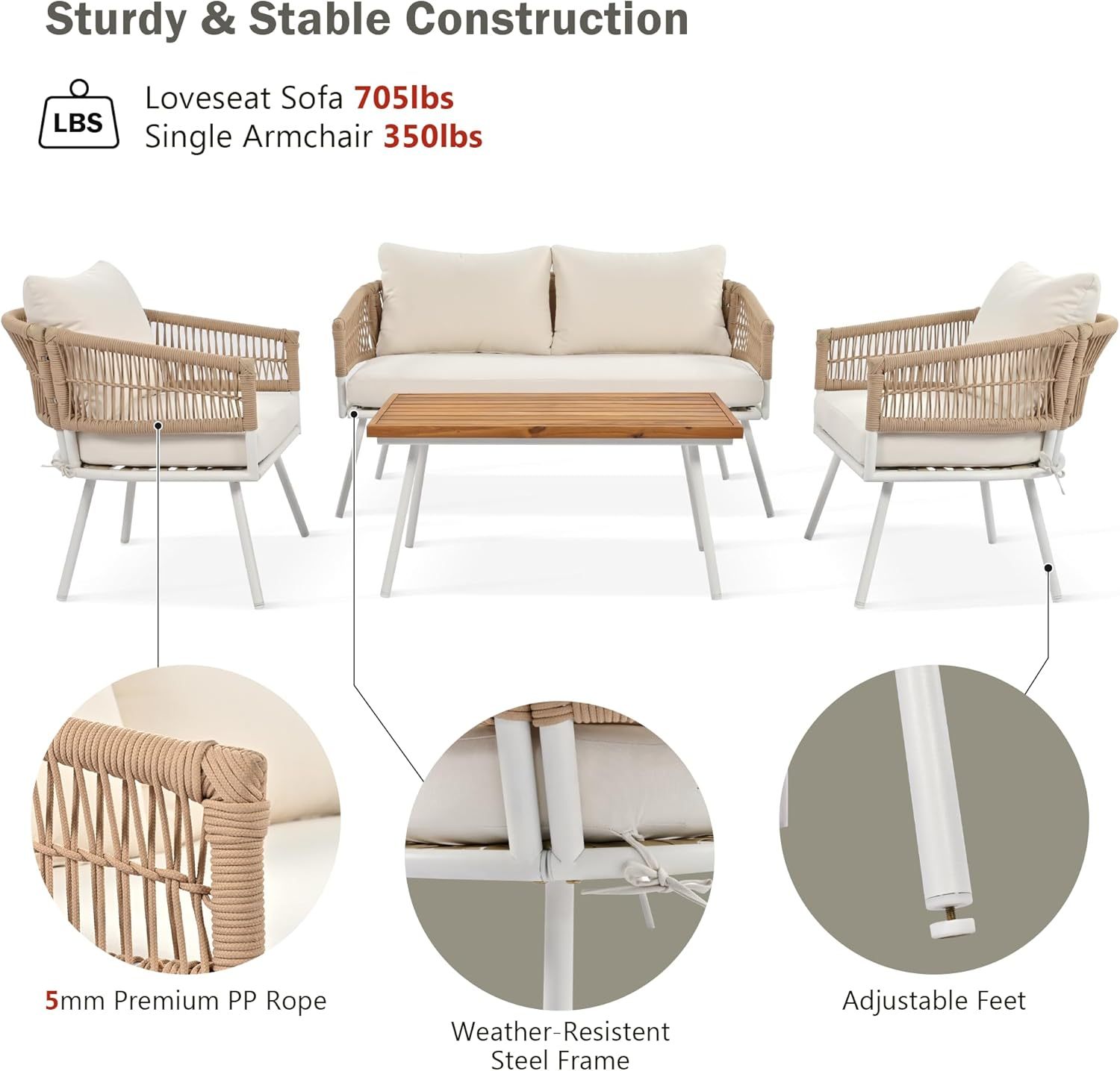 4-Piece Patio Furniture Set, Beige