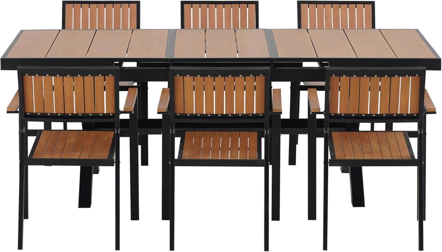 7 PCS Patio Dining Set for 6, Black+Natural
