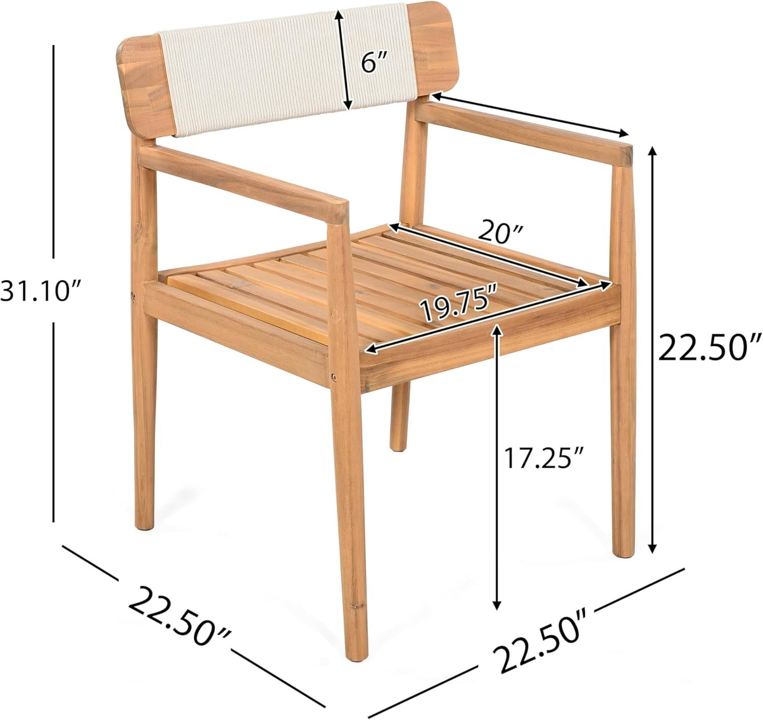 5 Pieces Patio Dining Furniture Set,  Teak Look & White Rope
