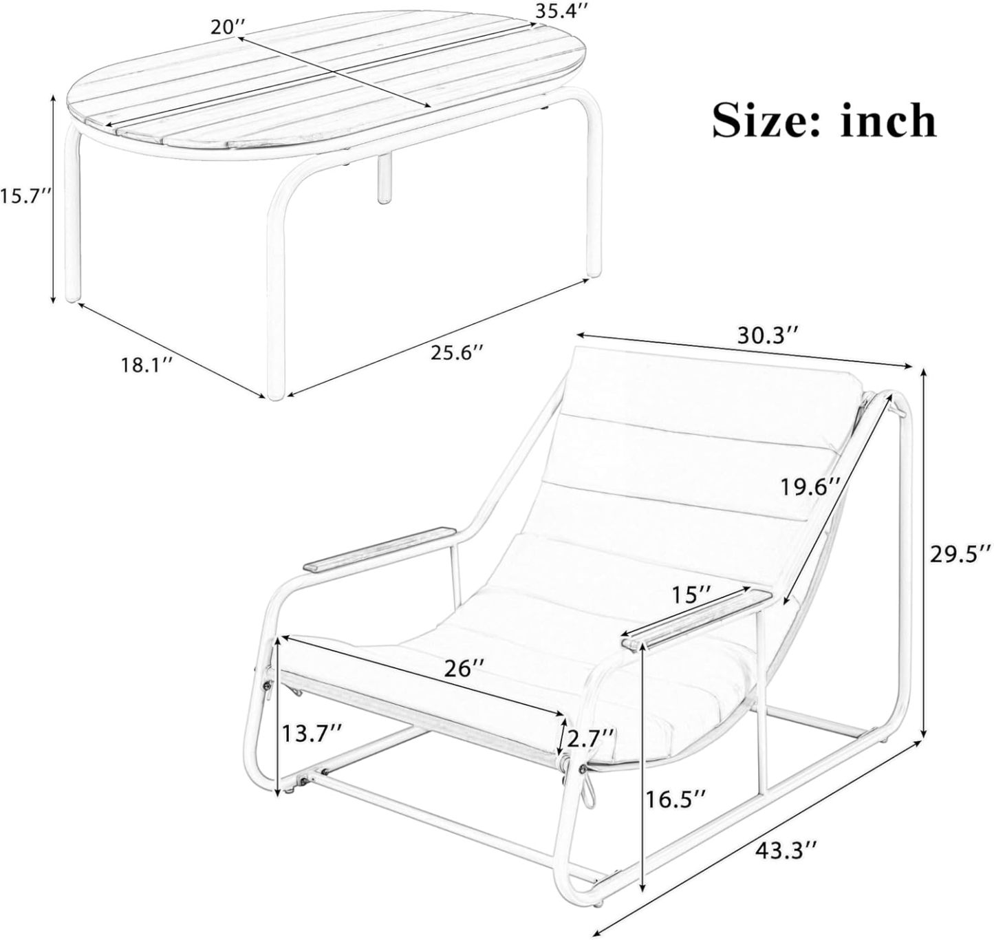 Outdoor Chaise Lounge Chairs Set of 3 Beige+White