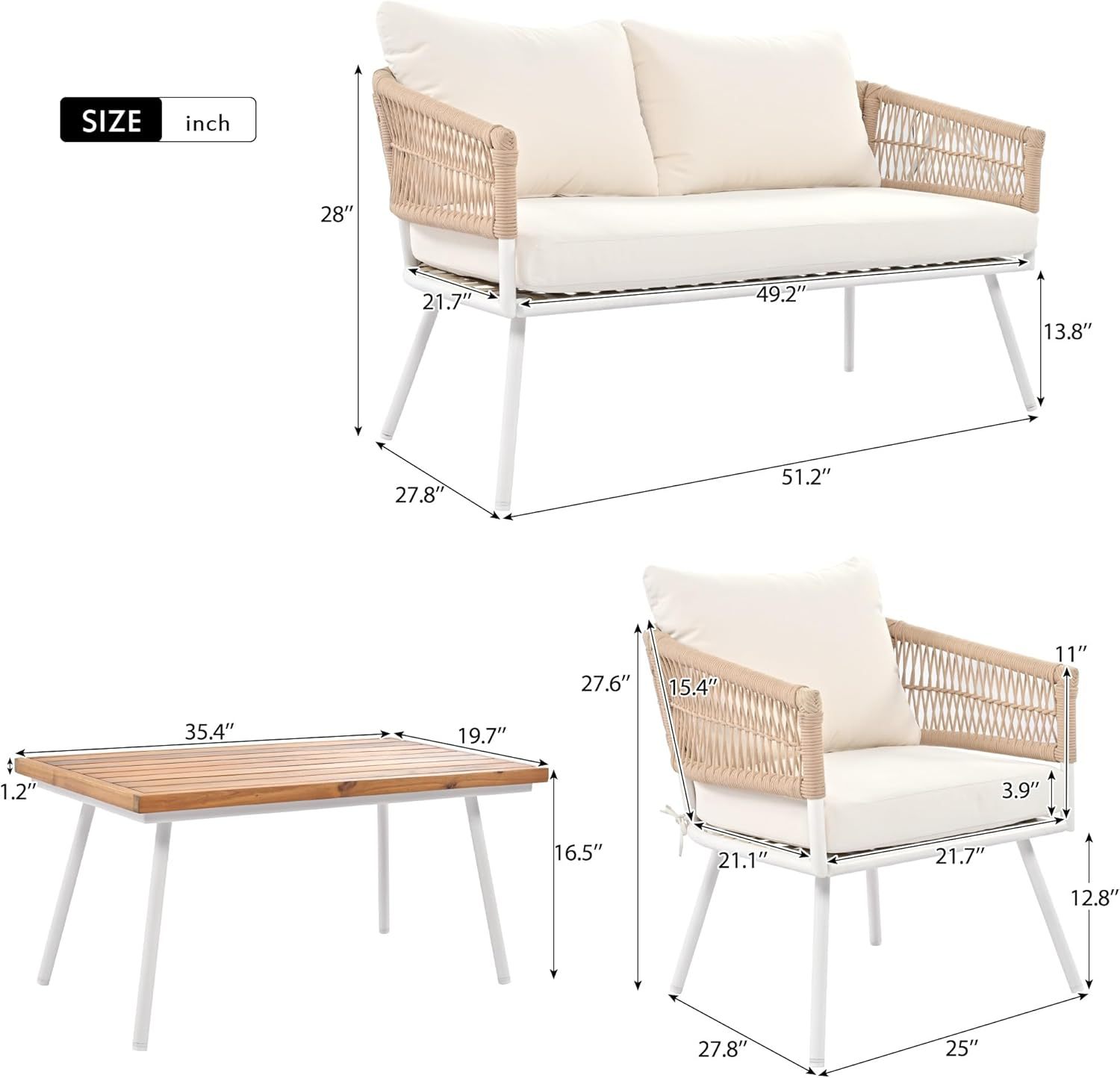 4-Piece Patio Furniture Set, Beige