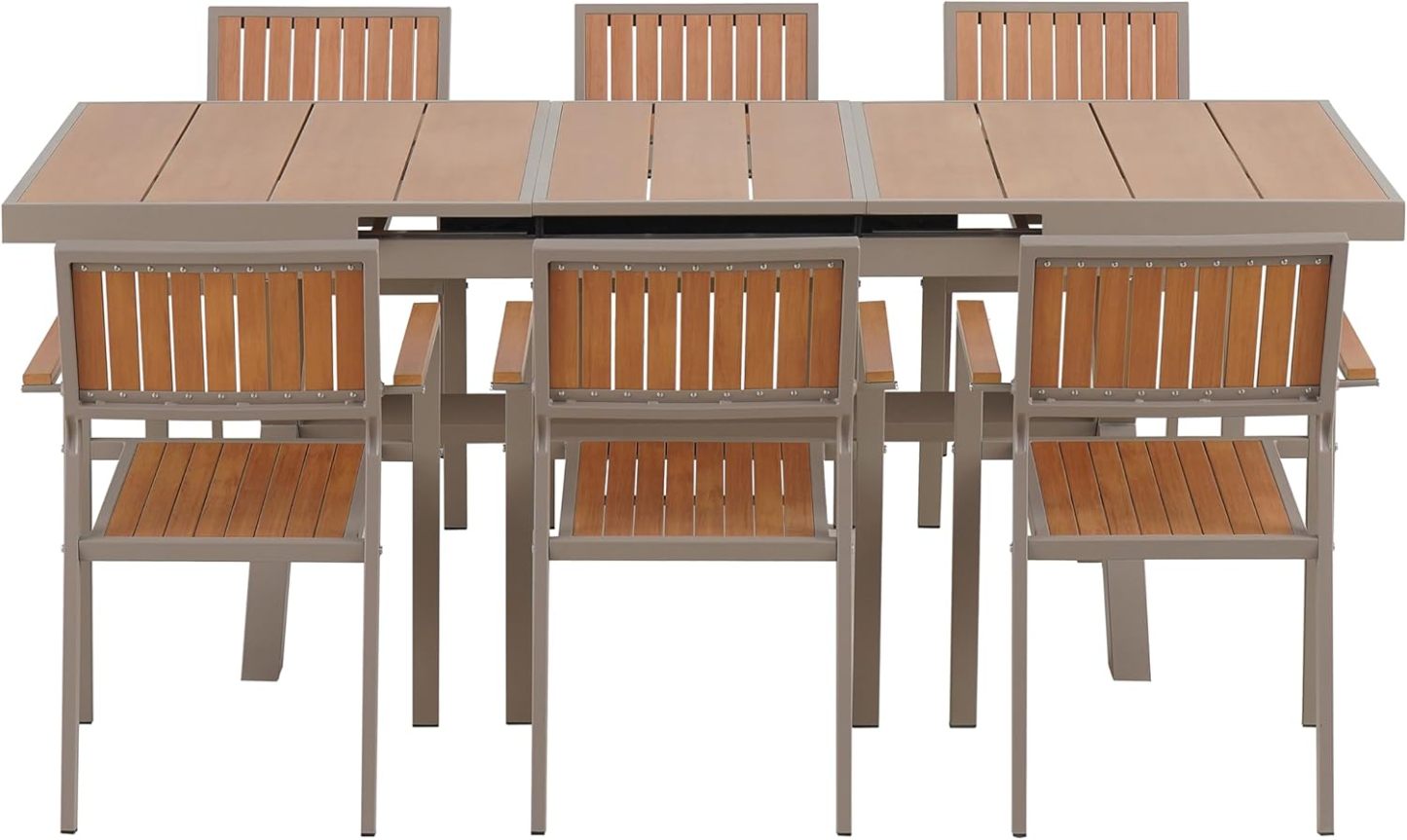 7 PCS Patio Dining Set for 6, Camel+natural