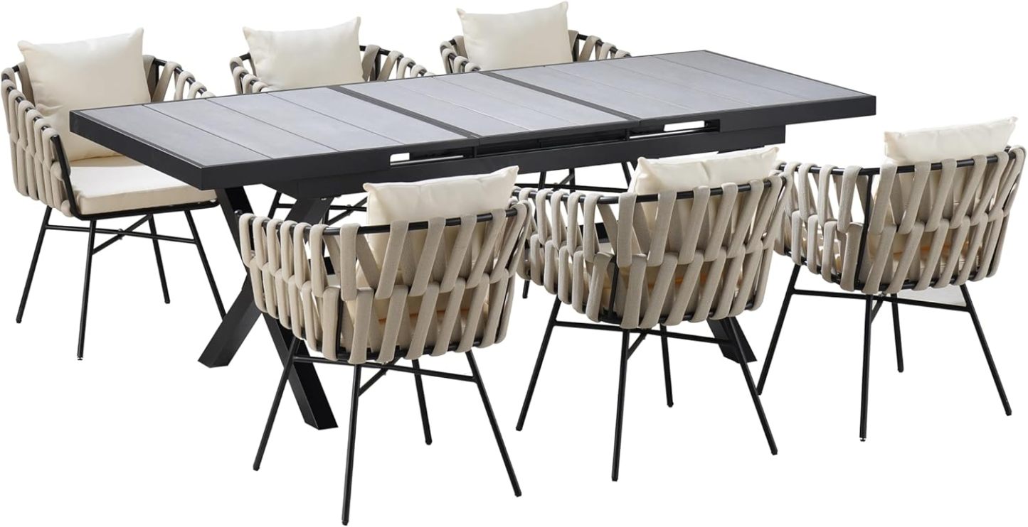 7 Pieces Patio Dining Set, Gray