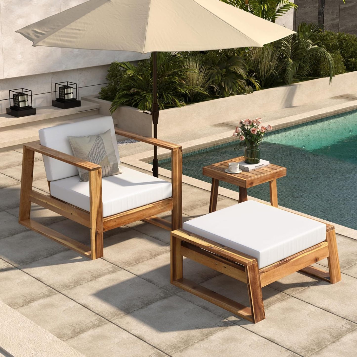 Patio Lounge Chair, Natural+Beige