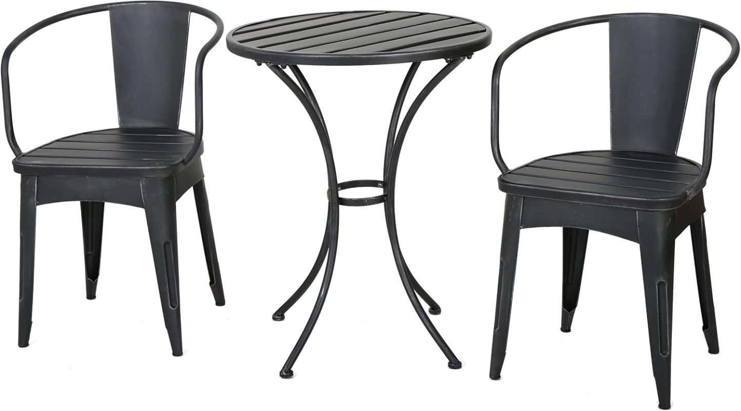 Outdoor 3 PC KD Metal Bistro Set, Black