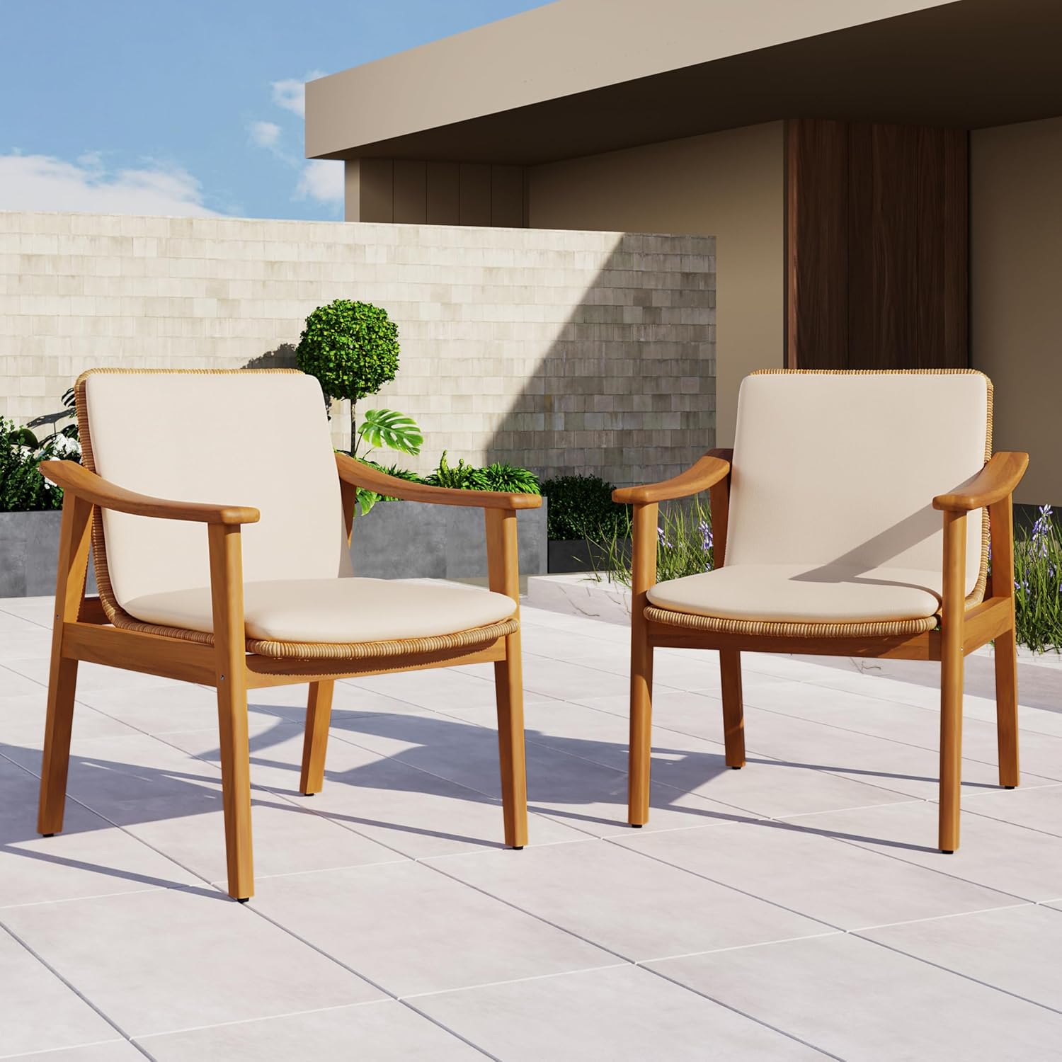 Outdoor Dining Chairs Set of 2, Beige