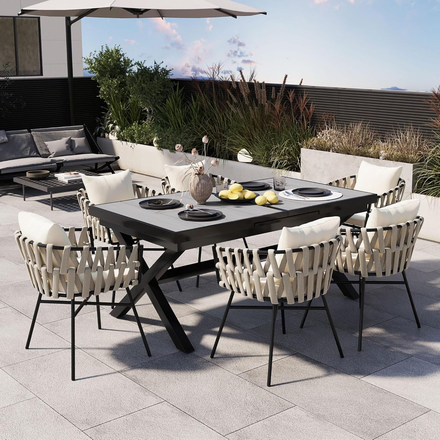 7 Pieces Patio Dining Set, Gray