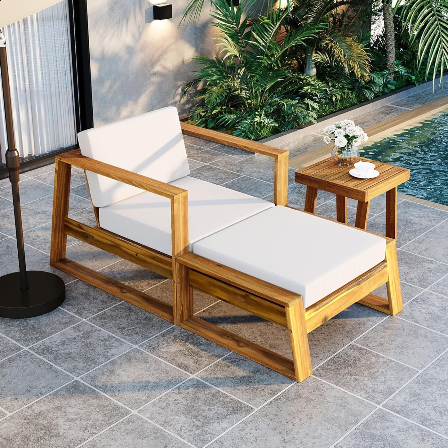 Patio Lounge Chair, Natural+Beige