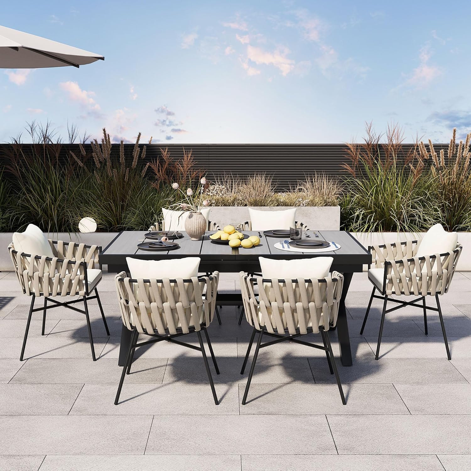 7 Pieces Patio Dining Set, Gray