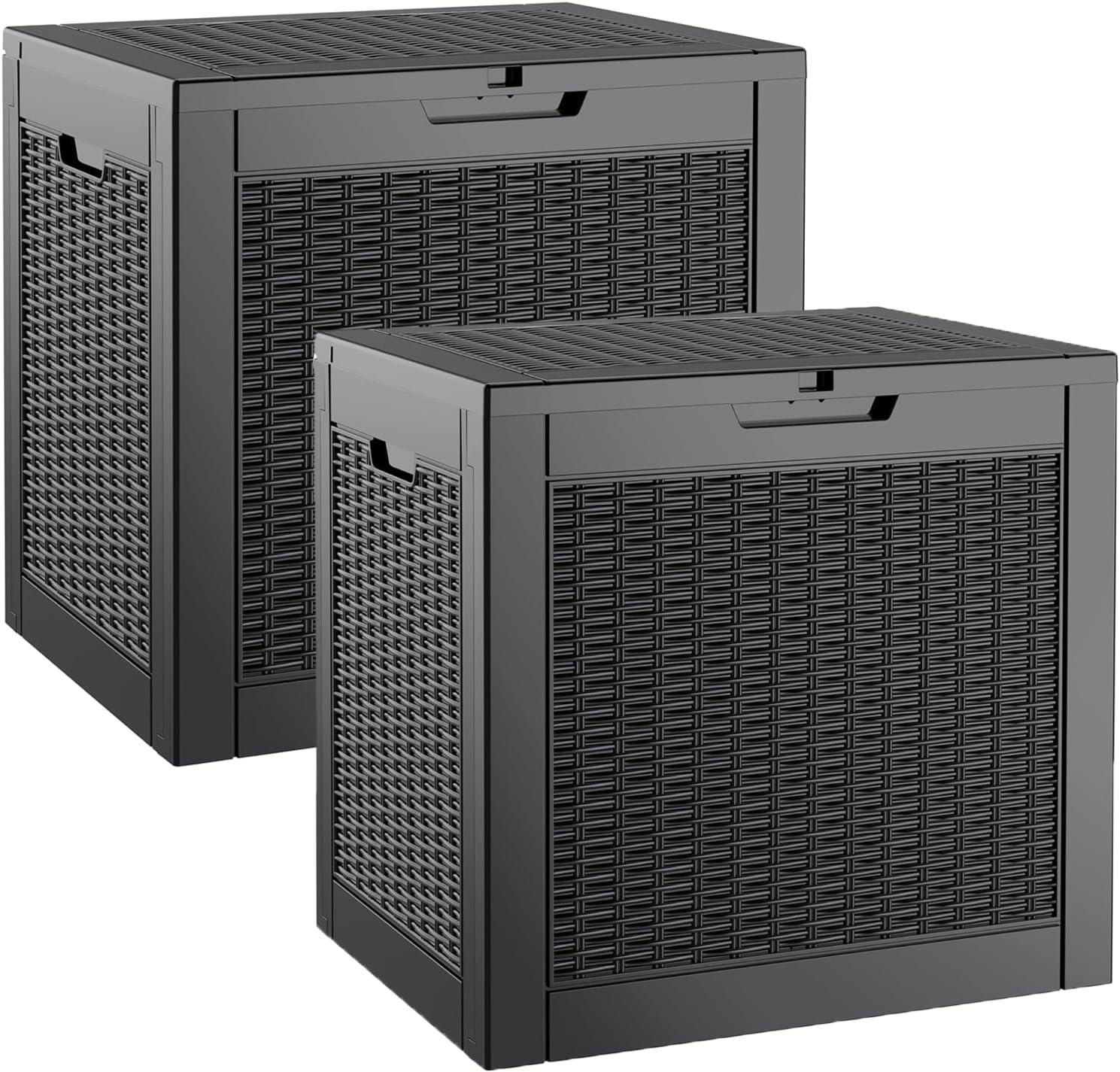 32 Gallon Resin Deck Box 2 Pack Outdoor Indoor Waterproof Storage Box for Patio Cushions Black