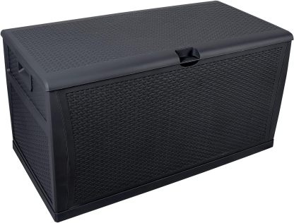 120 Gallon Plastic Deck Box Wicker Black