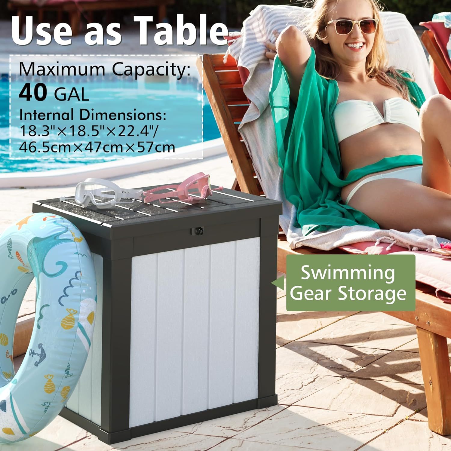 40 Gallon Outdoor Storage Box Black White