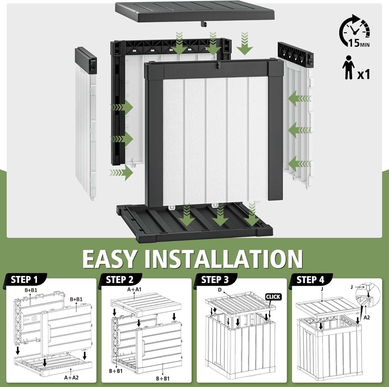 40 Gallon Outdoor Storage Box Black White