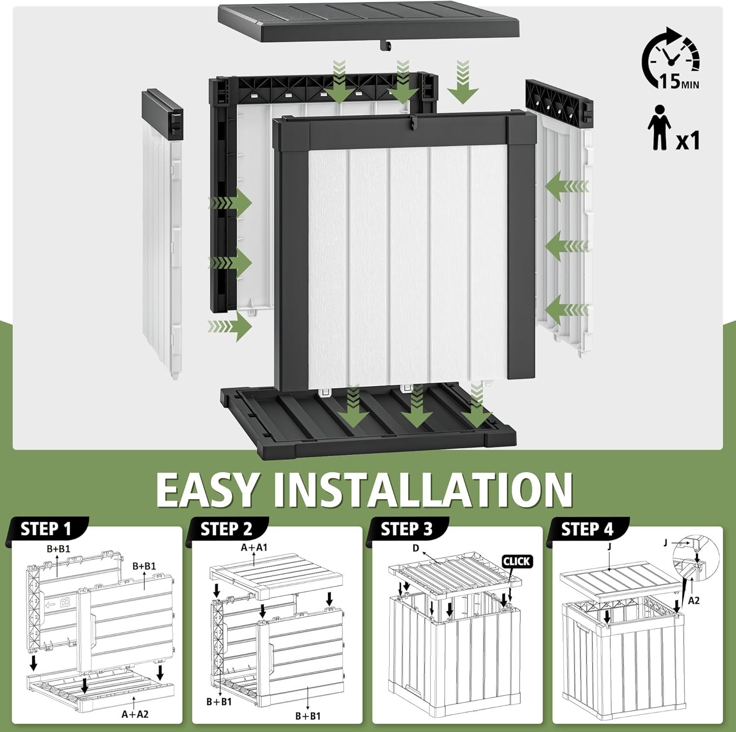 40 Gallon Outdoor Storage Box Black White
