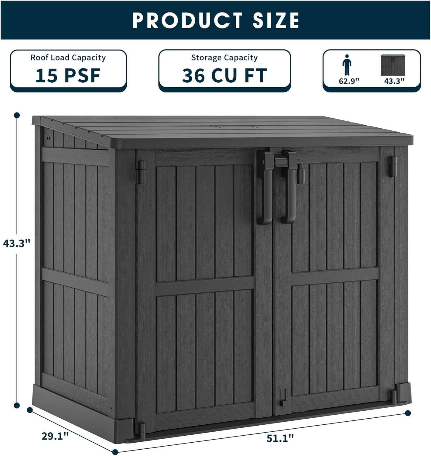 Outdoor Storage Cabinet 36 Cu.Ft Garden Storage Shed 