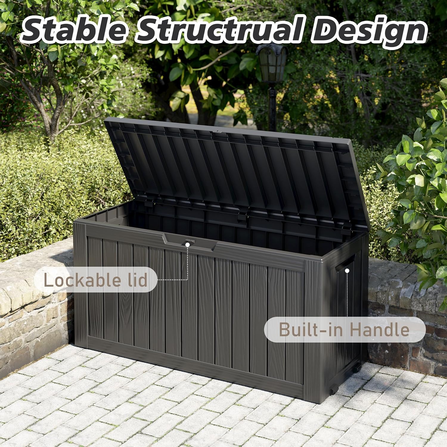 76 Gallon Deck Box, Waterproof Patio Storage Container, Black