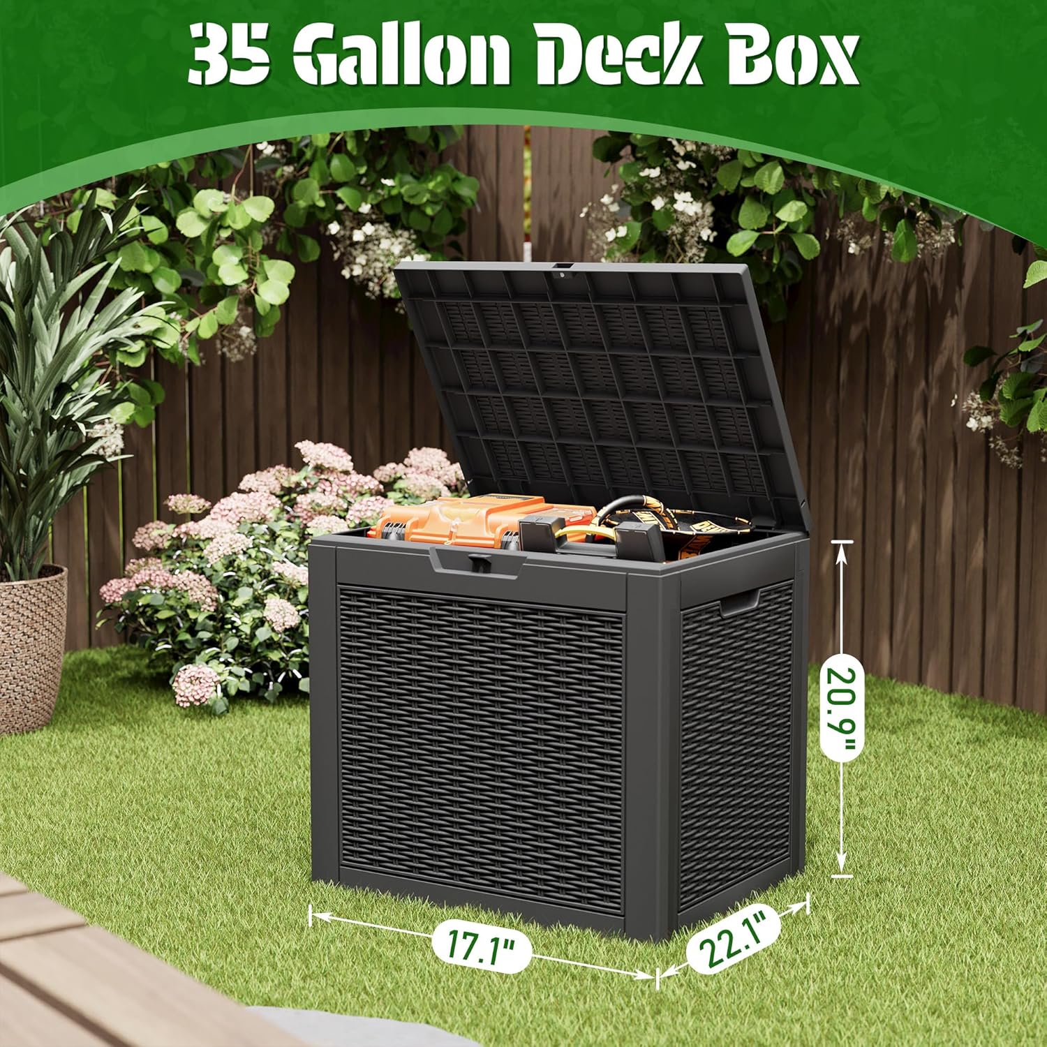 35 Gallon Outdoor Storage Box,  Black
