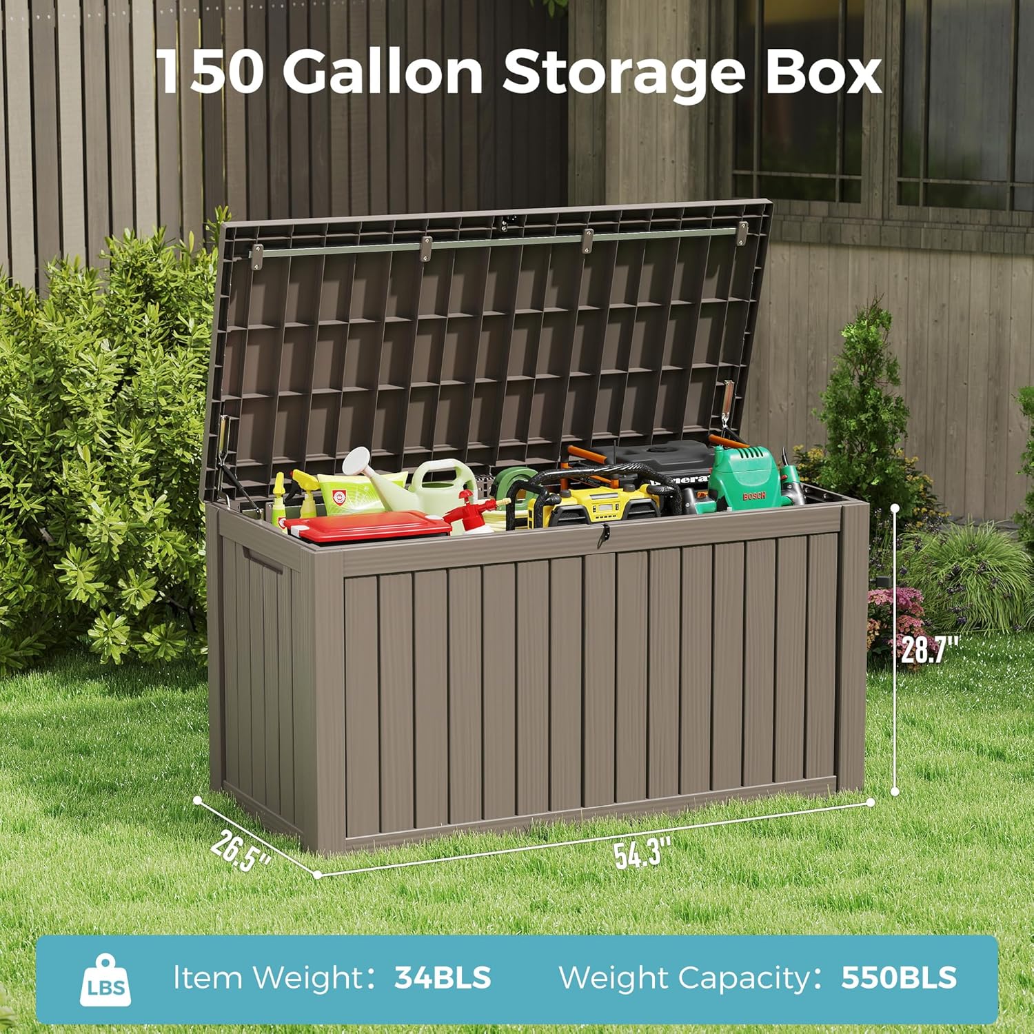 151 Gallon Outdoor Storage Box, Grey