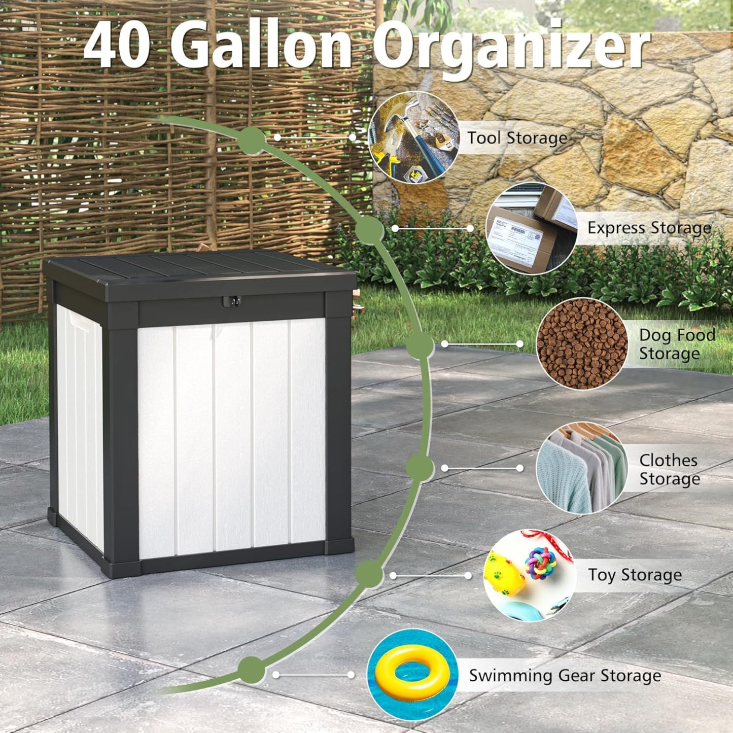 40 Gallon Outdoor Storage Box Black White