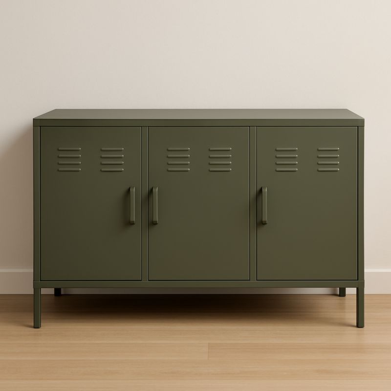 Credenza metallico verde a tre ante