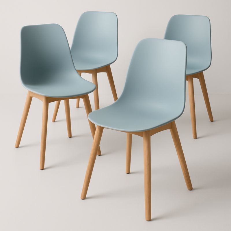 Set di 4 Sedie Moderne in Plastica Azzurra e Legno Massello di Faggio Dimensioni 46x52x82cm
